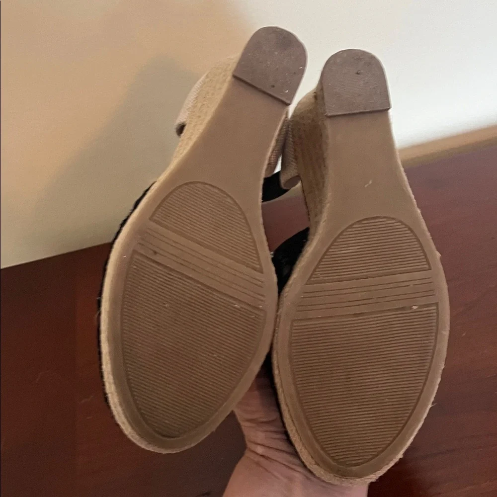 🏝️🚢 Size 6.5 Elegant‎ Black Lace Wedge Espadrilles, 2.5” Heel w/ Leg Laces
